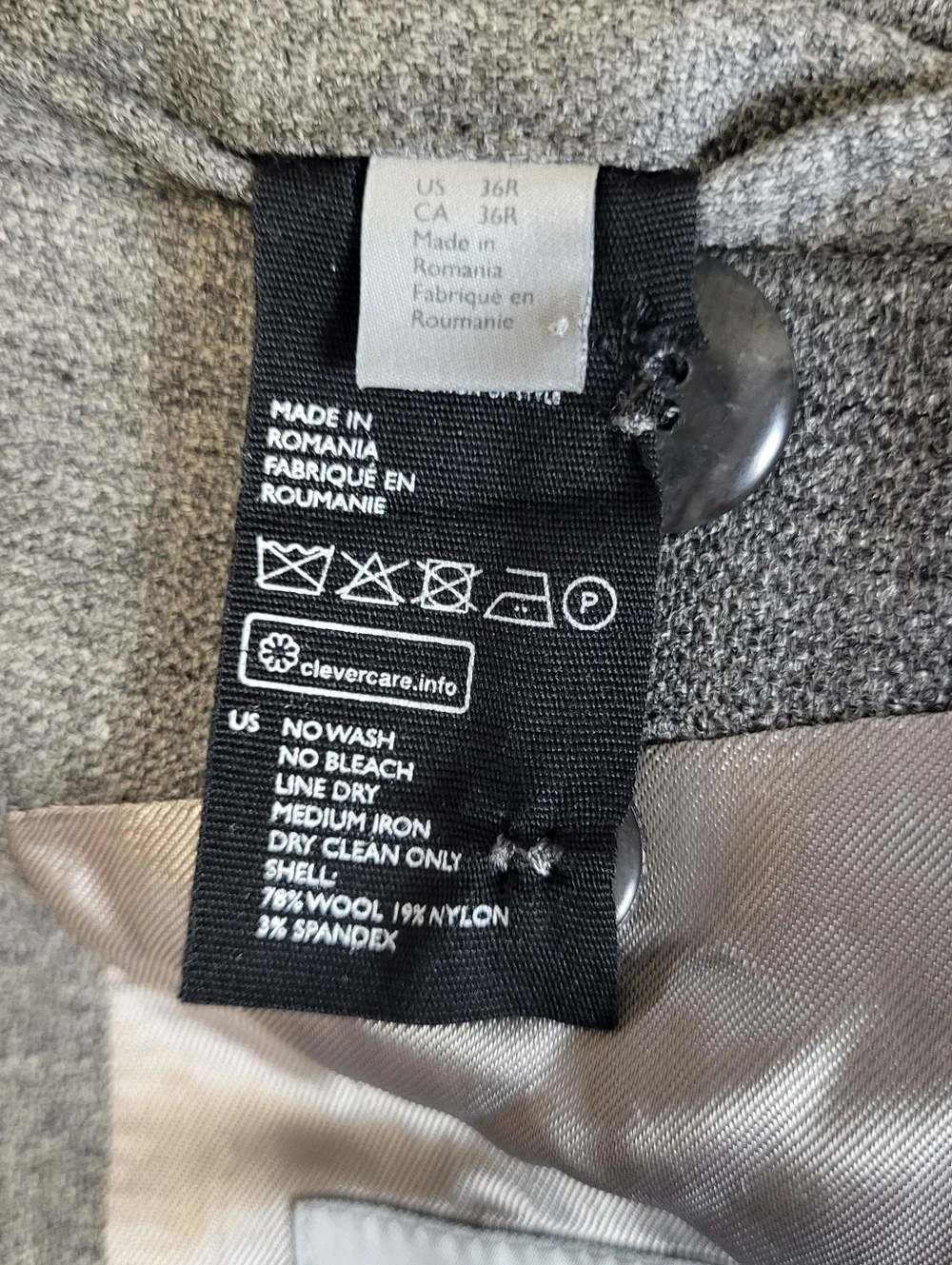 COS Wool Blend Blazer Sports Coat Jacket Lined Grey Single Breasted‎ Men's 36R